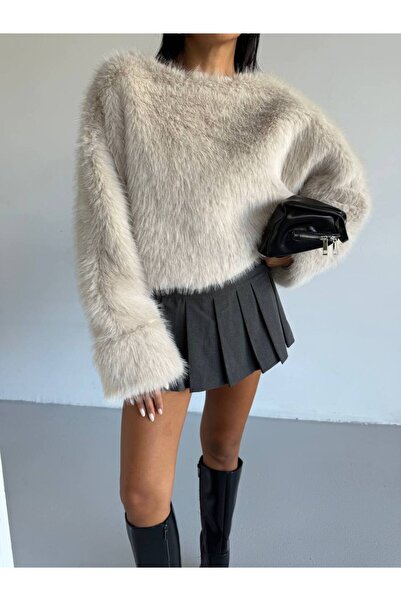 MEECY Pulover de blană premium pentru femei