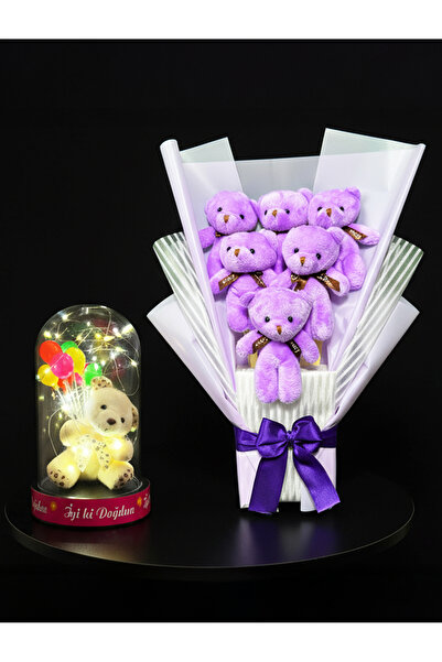 lenostra Kız Arkadaşa Doğum Günü Hediyesi - Ayıcık Buketi ve Işıklı Fanus İyi...