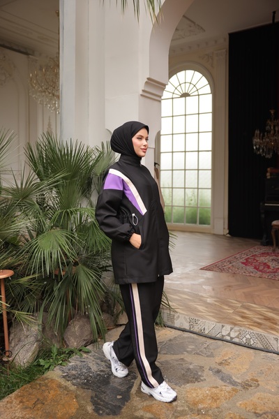 MİMİ Luxury Wear Women's Hijab Tracksuit Set, Top and Bottom Set with Zipper