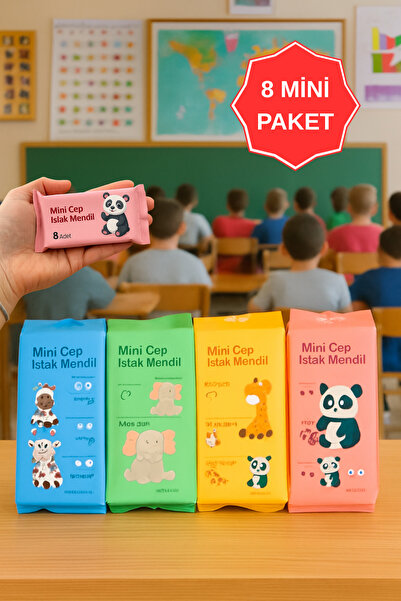 WAPPA 8 Mini Paket 8 Yapraklı Mini Cep Islak Mendili Toplam 64 adet Islak Men...