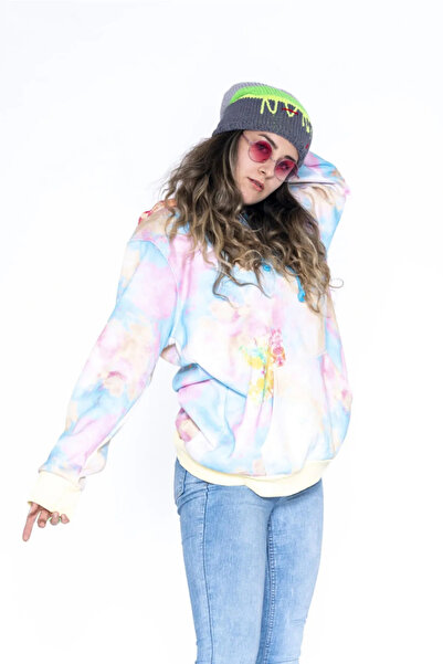 Pembe Batik Oversize Kadın Sweatshirt (XL)