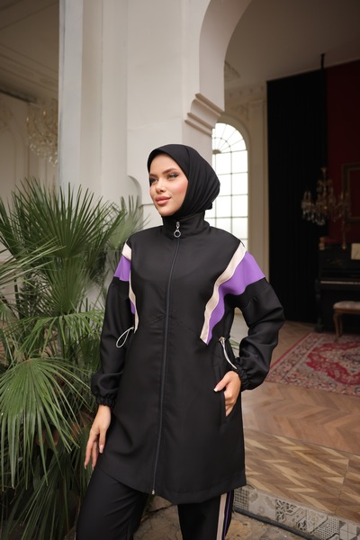 MİMİ Luxury Wear Women's Hijab Tracksuit Set, Top and Bottom Set with Zipper