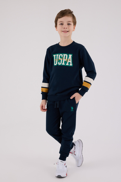 U.S. Polo Assn. Boys' Crew Neck 3 Thread Printed Top and Bottom Set Th13Vl2Vrpol