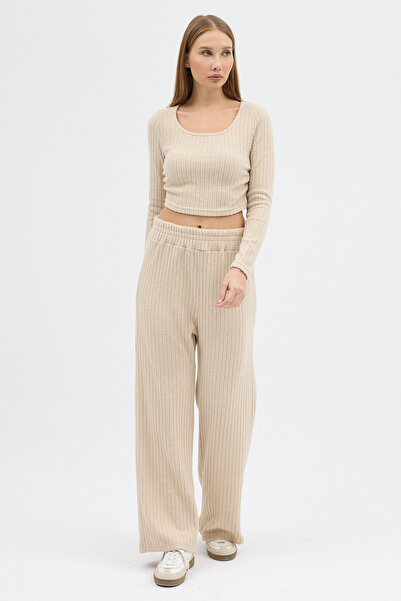 Eco Sense Two Piece Women's Set - Crop Top and Oversize / Wide Leg Pants