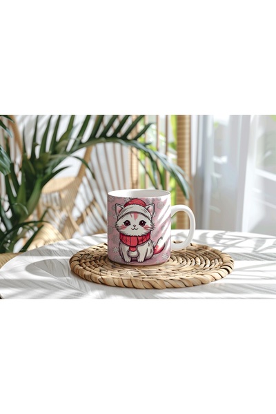 Beramussa كوب قطة لطيف - تصميم قطة باللونين الوردي والأزرق بطابع العام الجديد...