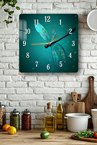 kutuTR Yusufçuk Desenli Temperli Cam Kare Saat 33x33 cm Ebadında UV Baskı - K...