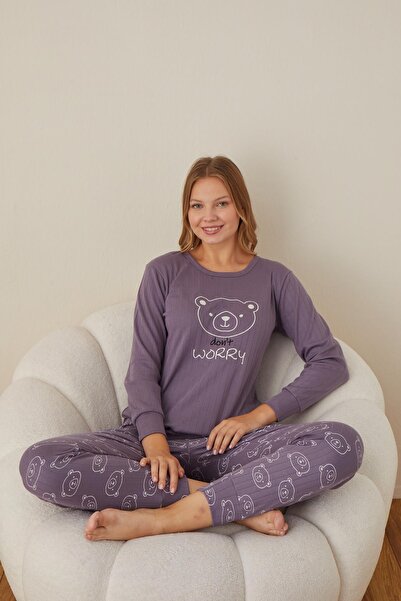 lindros Women's Cotton Button Collar Interlock Winter Pajama Set 05006 - 1 Piece