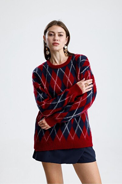 Sheesy cu căptușeală din fleece Pulover tricotat cu model baklava