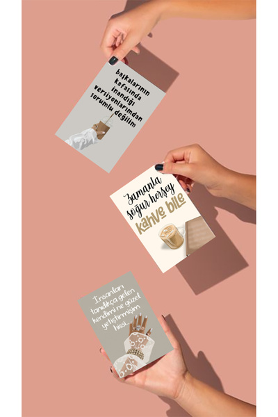 Pankart Evi 16 Piece Motto Card Set Pastel Brown Presentation Cards
