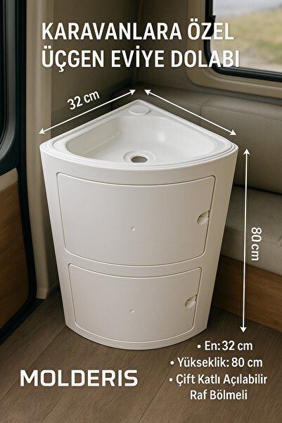 MOLDERİS Karavanlara Özel Üçgen Eviye Dolabı – ABS Malzeme, Tek veya Çift Katlı