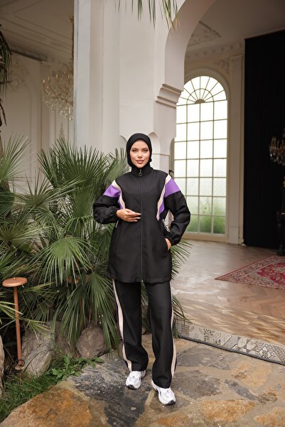 MİMİ Luxury Wear Women's Hijab Tracksuit Set, Top and Bottom Set with Zipper