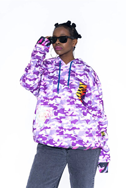 Pembe,mor Batik Oversize Kadın Sweatshirt (M)