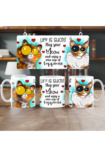 Beramussa كوب على شكل قطة مضحكة - تصميم قطة ممتع ولطيف - الحياة قصيرة احتضني ...