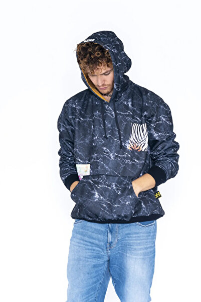 Nani Collection Siyah Yıldırım Desenli Erkek Oversize Sweatshirt (XL)