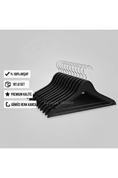 Faravis Atelier 10 Adet Ahşap Vernikli Askılık Elbise Gömlek Kıyafet Askısı C...