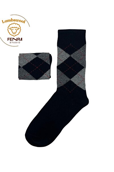 FENRA STUDIO KADIN KIŞLIK TERMAL YÜNLÜ SICAK TUTAN LAMBSWOOL SİYAH GRİ BAKLAV...