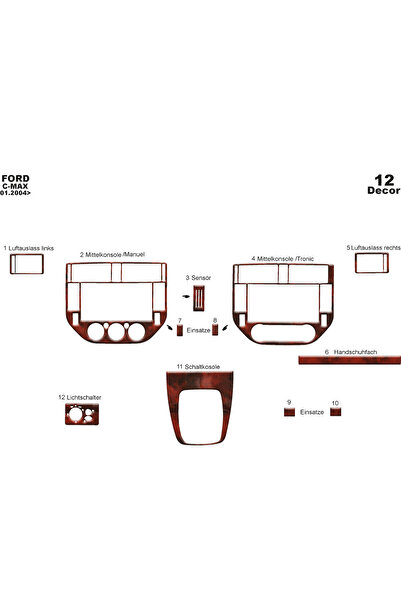 Marscockpitdesign غطاء لوحة التحكم لسيارة فورد سي ماكس 2004-2010 12 قطعة (مكي...