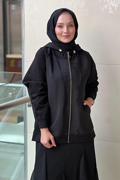 Ceremony Front Zippered Dubai Garnished Hooded Jacket