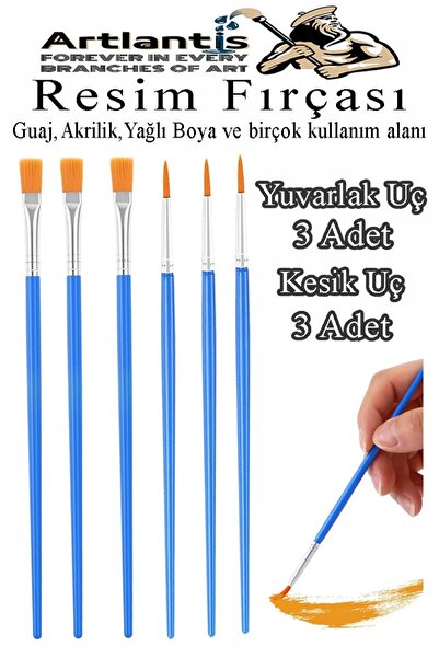 Artlantis Resim Fırçası Kesik ve Yuvarlak Uçlu 6 Adet Sentetik Fırça Ekonomik...