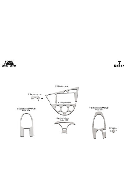 Marscockpitdesign غطاء كونسول فورد فوكس 1998-2004 7 قطع