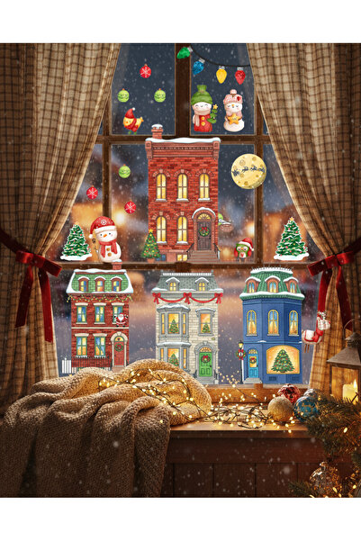 Sticker Sepetim Christmas Snowy Town and New Year's House Glass Sticker Set –...