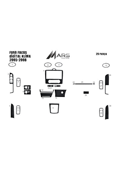 Marscockpitdesign غطاء كونسول فورد فوكس (تكييف رقمي) 2005-2008 29 قطعة
