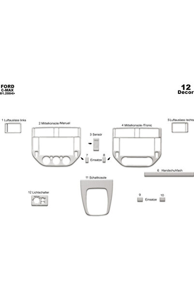 Marscockpitdesign غطاء لوحة التحكم لسيارة فورد سي ماكس 2004-2010 12 قطعة (مكي...