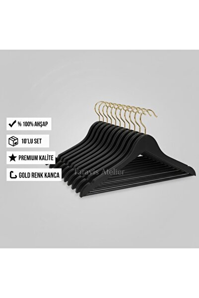 Faravis Atelier 10 Adet Ahşap Vernikli Askılık Elbise Gömlek Kıyafet Askısı C...