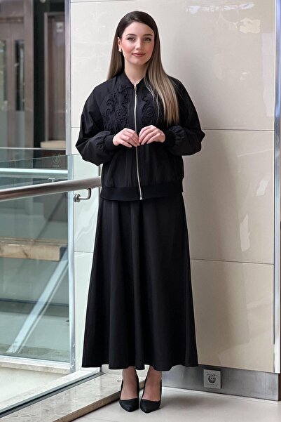 Nurcan Çetin Guipure Detailed Bomber Jacket Skirt Set