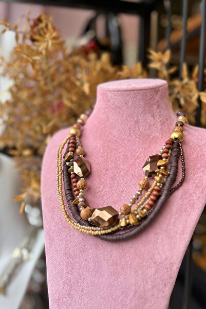 Meva Takı ve Aksesuar Caramel Form Beaded Design Necklace |   Mev'Armoni Coll...