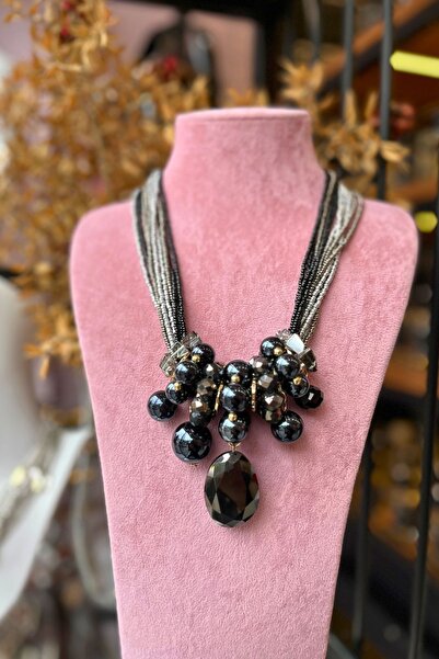 Meva Takı ve Aksesuar Black Chord Beaded Design Necklace |   Mev'Armoni Colle...