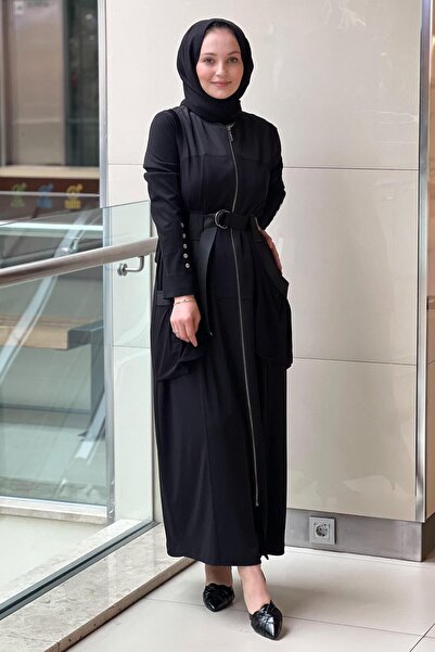 Nurcan Çetin Pocketed Belt Bag Belted Zippered Full-Length Vest