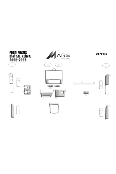 Marscockpitdesign غطاء كونسول فورد فوكس (تكييف رقمي) 2005-2008 29 قطعة