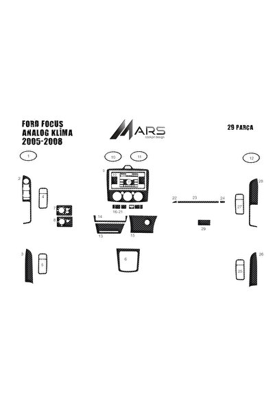 Marscockpitdesign غطاء كونسول فورد فوكس (تكييف هواء تناظري) 2005-2008 29 قطعة