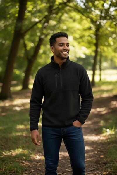 OTAKU 2 мъжки поларни суичъри с половин цип и джобове