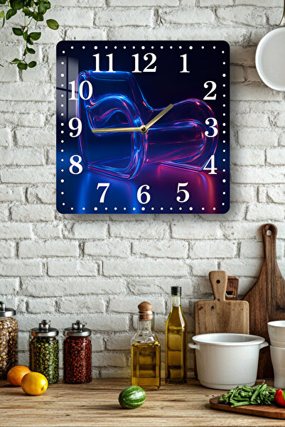 kutuTR Blue and Pink Light Transitions Abstract Pattern Tempered Glass Square Clock 33X33 cm Size Uv Printing - Kcs043