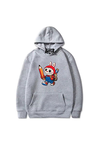 Minga London Hanorac oversize gri labubu school cu imprimeu -ghostella