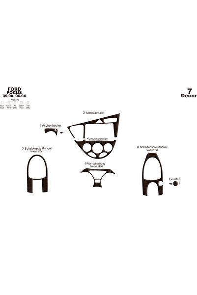 Marscockpitdesign غطاء كونسول فورد فوكس 1998-2004 7 قطع