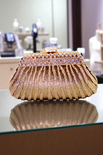 HFKY Women's Gold Midye Model Evening Dress Bag. Metal Evening Dress Bag