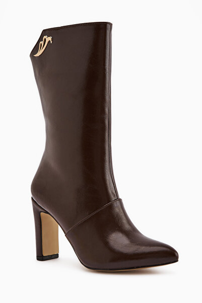 Limoya Γυναικείες μπότες με τακούνι Aria Brown με σχέδιο κροκόδειλου