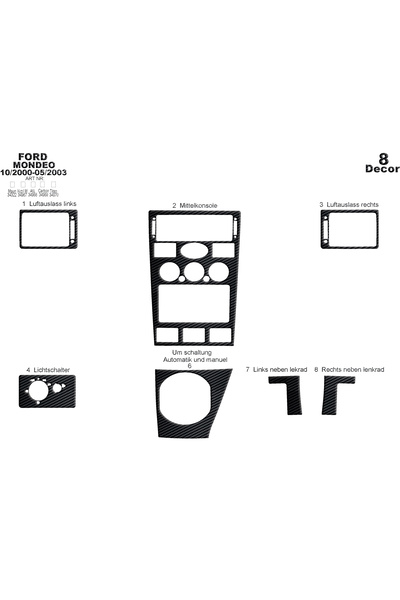 Marscockpitdesign غطاء كونسول فورد مونديو 2000-2003 8 قطع