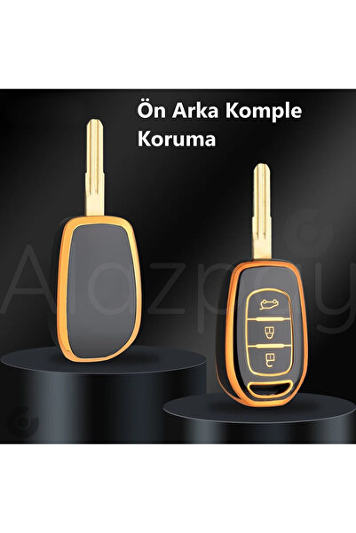 Alazpay Husă pentru chei din TPU pentru Renault Clio Megane Captur Laguna Dacia Duster Sandero Stepway Logan (albastru auriu)