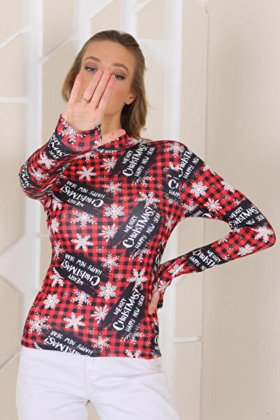 FashionForYou Christmas print blouse - Happy New Year, Red