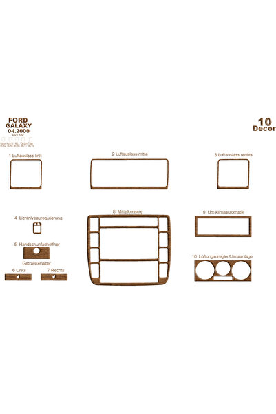 Marscockpitdesign غطاء كونسول فورد جالاكسي 2000 10 قطع