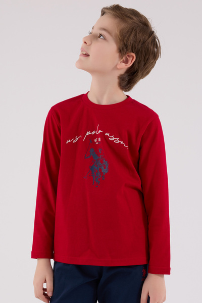 U.S. Polo Assn. Boy's Crew Neck Printed Single Jersey Ribbed Pajama Set Th27Vl3Vrpol