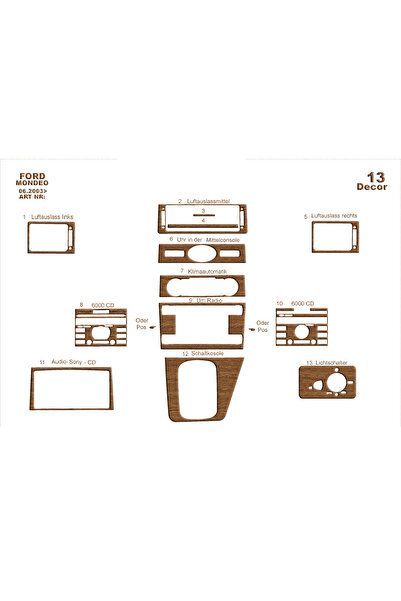 Marscockpitdesign غطاء كونسول فورد مونديو 2003-2006 13 قطعة