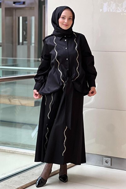 Ghisa Buttoned Front Shirt Skirt Set with Staple Detail