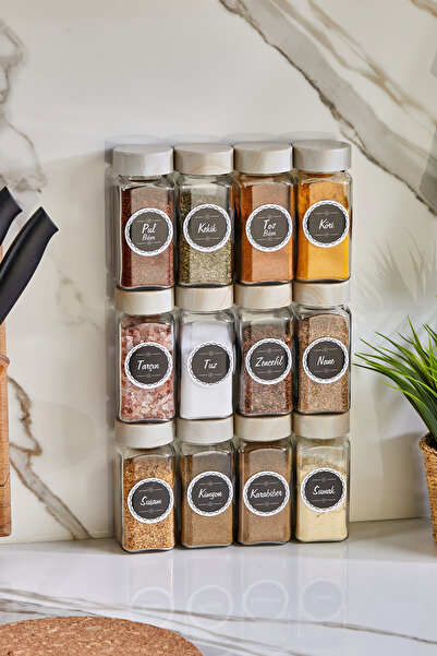 Akkoyunlu home Wooden Lid Glass Spice Jar Set Jar Set 12 Pieces 140 Cc 24 Lac...