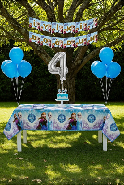 Umamiçe Frozen Elsa Temalı 4 Yaş Doğum Günü Parti Seti – Masa Örtüsü + Banner...