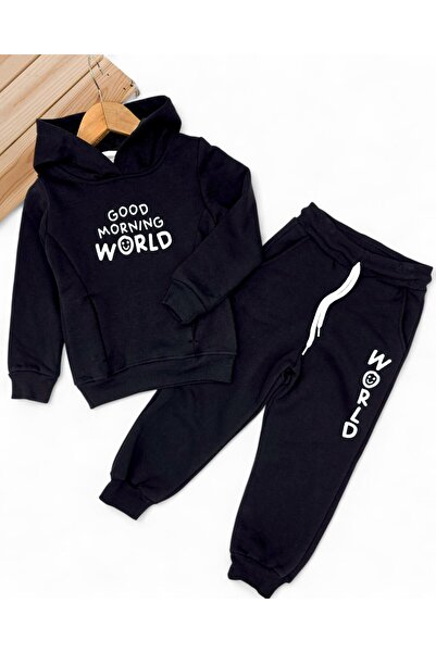 Ege Bebek Girl's Winter 2-3-4-5-6 Years Old 3-Layer Quilted Hooded Tracksuit Set